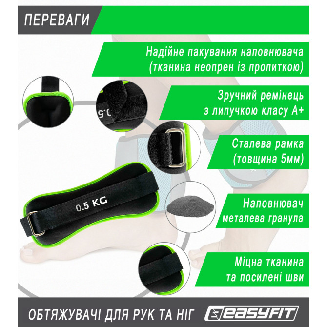 ціна на обтяжувачі EasyFit Comfort 0,5 кг для ніг та рук з металом (пара)