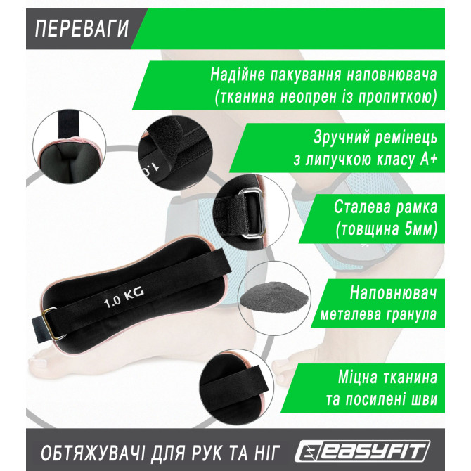 ціна на обтяжувачі EasyFit Comfort 1 кг для ніг та рук з металом (пара)