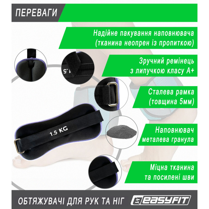 ціна на обтяжувачі EasyFit Comfort 1,5 кг для ніг та рук з металом (пара)