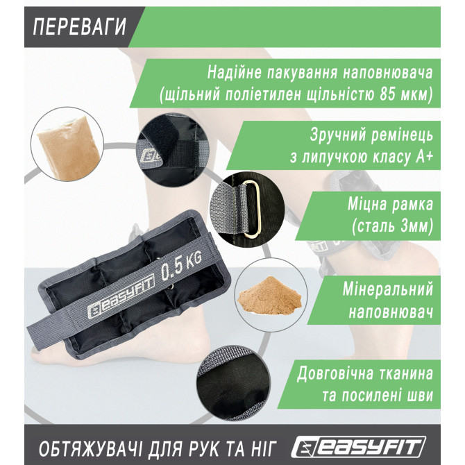 ціна на обтяжувачі для ніг та рук EasyFit 0,5 кг (пара)