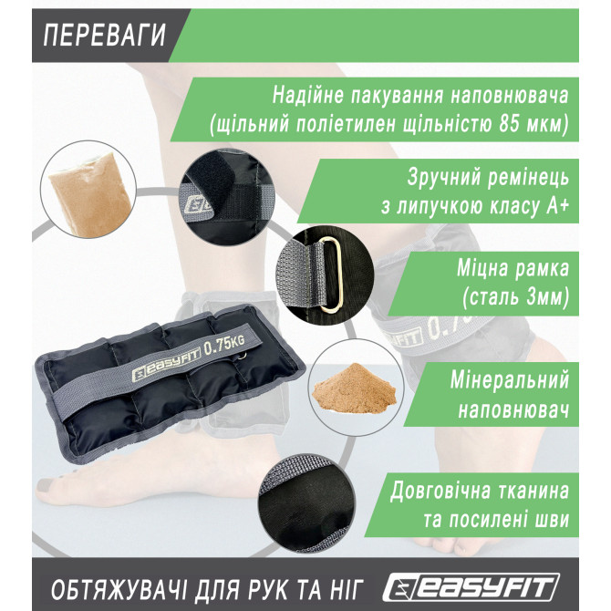 цена на утяжелители для рук и ног EasyFit 0,75 кг (пара)