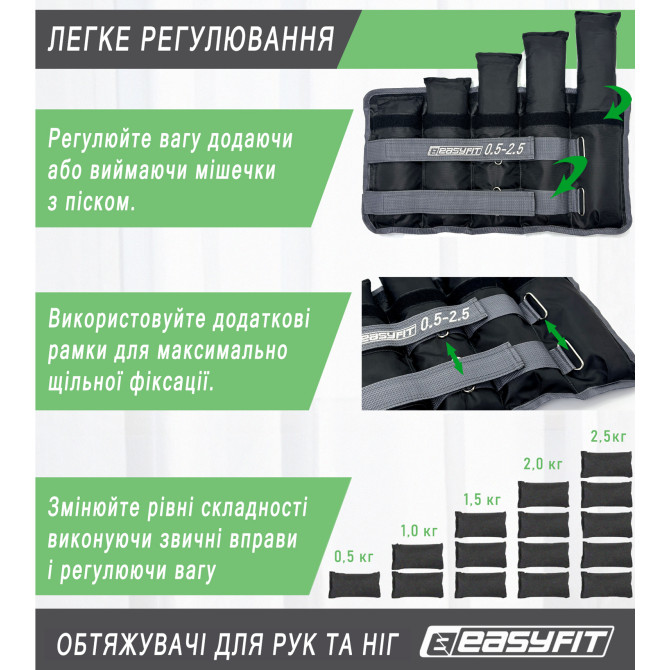 ціна на обтяжувачі для ніг та рук EasyFit набірні 0,5-2,5 кг (пара)
